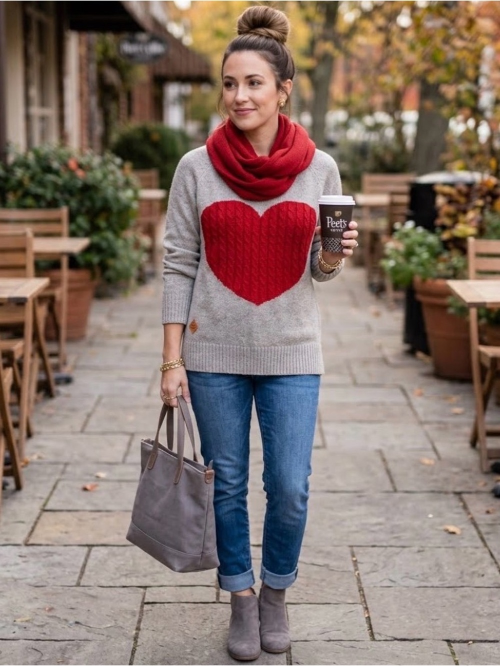 Simply Southern Gray Sweater with Red Heart